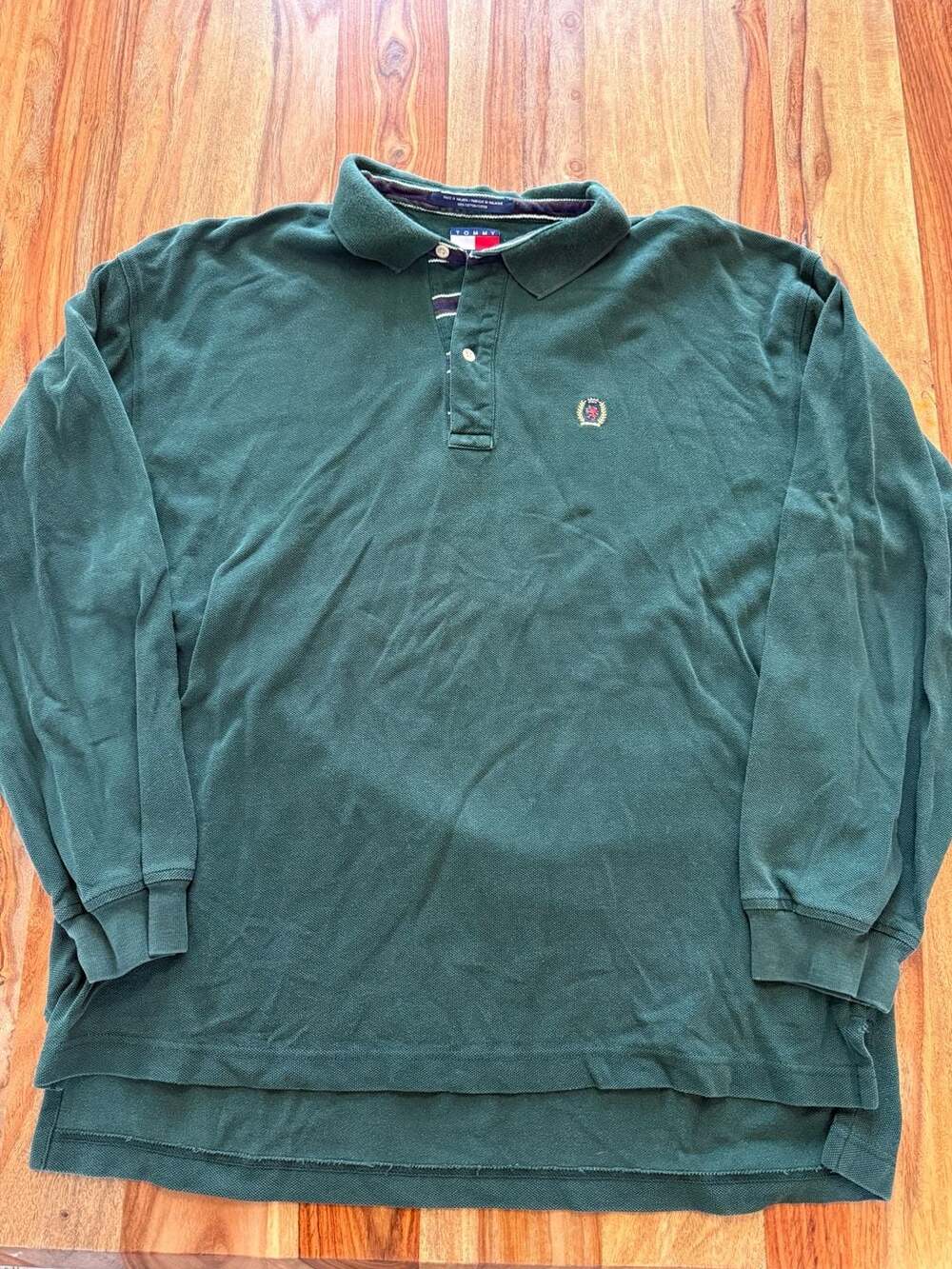 Vintage 90s Tommy Hilfiger Long Sleeve Polo Size XL Green Crest